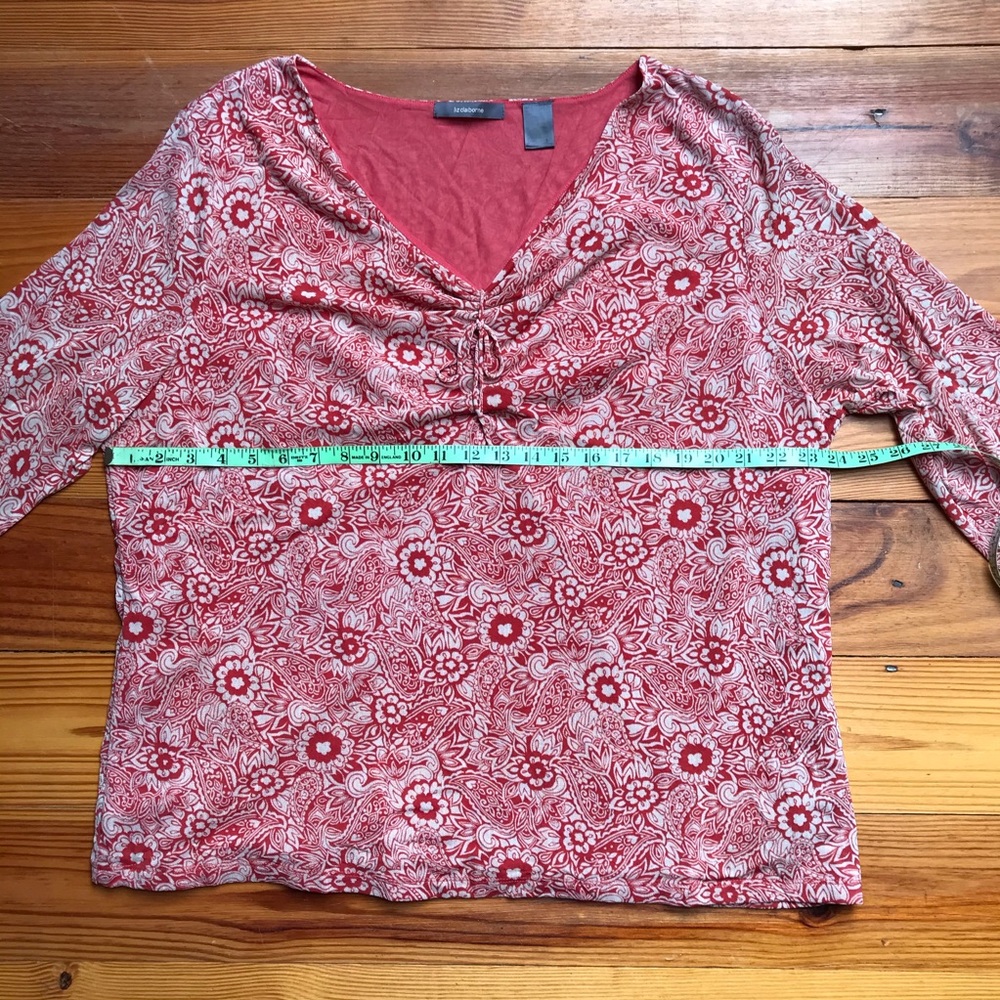Liz Claiborne Red White Mesh 3/4 Length V-Neck Blouse, EUC, 3X - Picture 8 of 14
